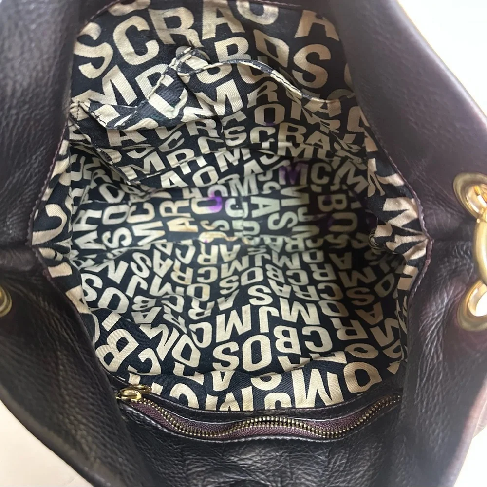 Marc Jacobs Classic Q Hillier Hobo Pebbled Leather Bag Black Brown Gold Hardwear - Picture 13 of 16